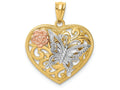 FJC Finejewelers 14k Tri Color Butterfly Heart Charm