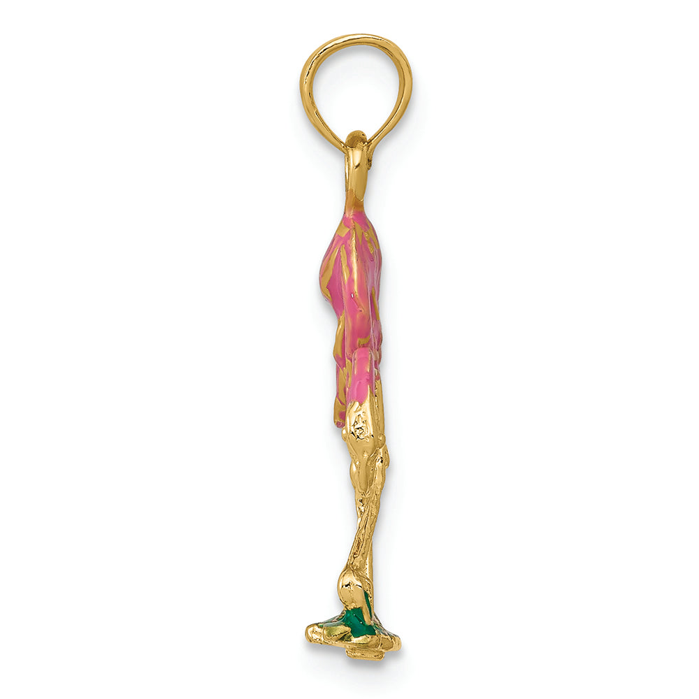 FJC Finejewelers 14k Yellow Gold Enameled Flamingo Charm