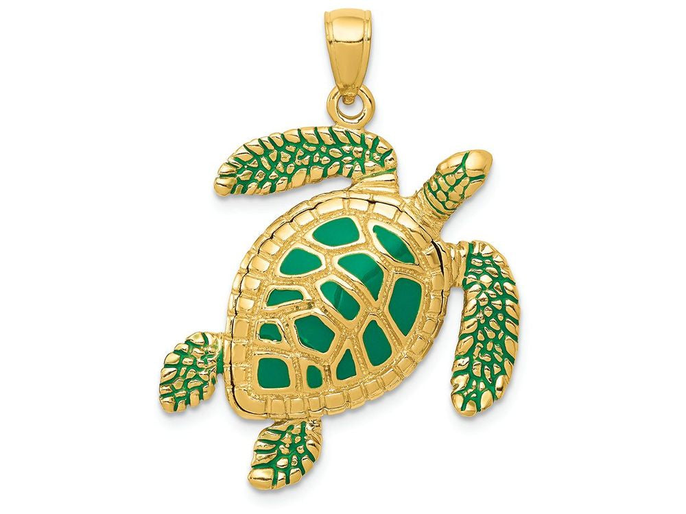 FJC Finejewelers 14k Yellow Gold 3d Enameled Sea Turtle Charm