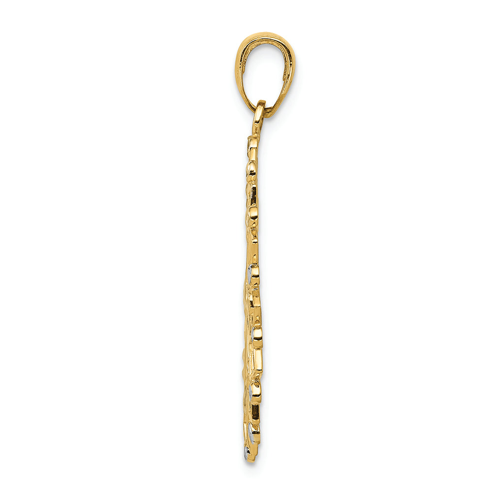 FJC Finejewelers 14k Yellow Gold with Rhodium Bright Cut Flower Charm