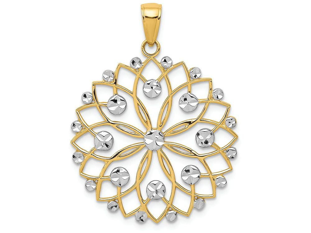 FJC Finejewelers 14k Yellow Gold with Rhodium Bright Cut Flower Charm