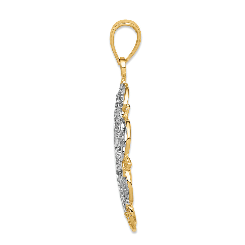 FJC Finejewelers 14k Yellow Gold with Rhodium Filigree Hearts with Scalloped Edge Charm