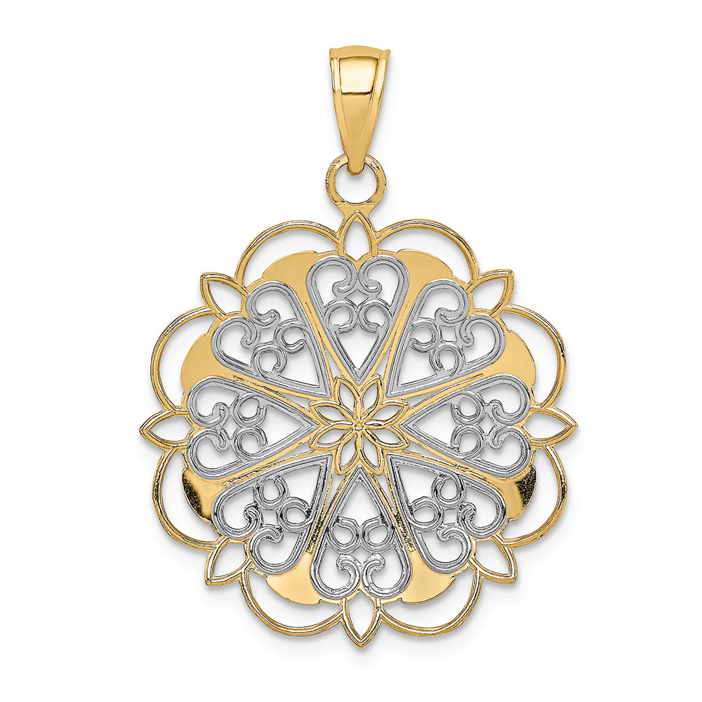 FJC Finejewelers 14k Yellow Gold with Rhodium Filigree Hearts with Scalloped Edge Charm