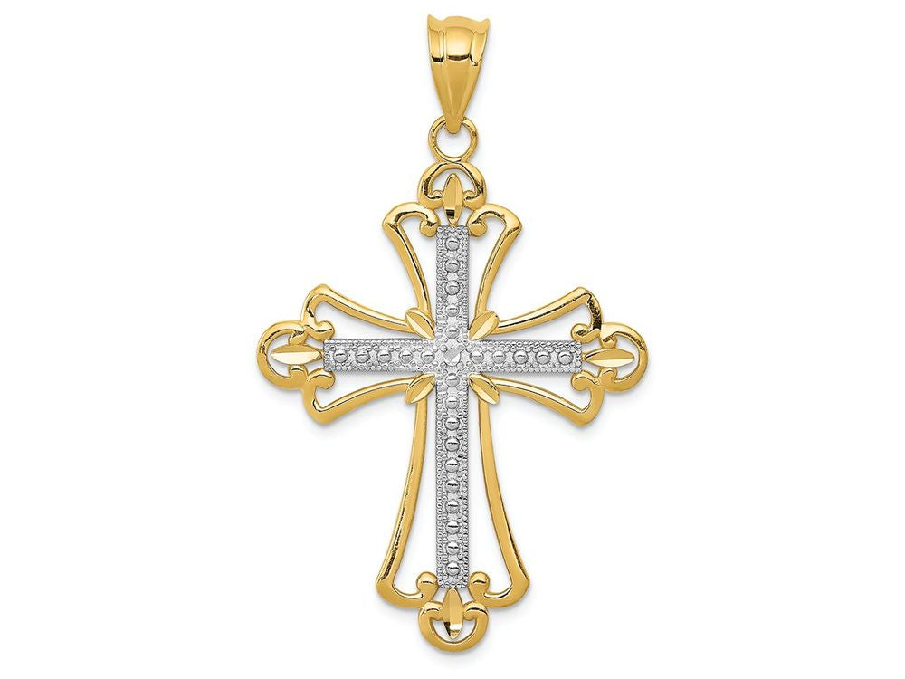 FJC Finejewelers 14k Yellow Gold with with Rhodium Budded Cross Charm