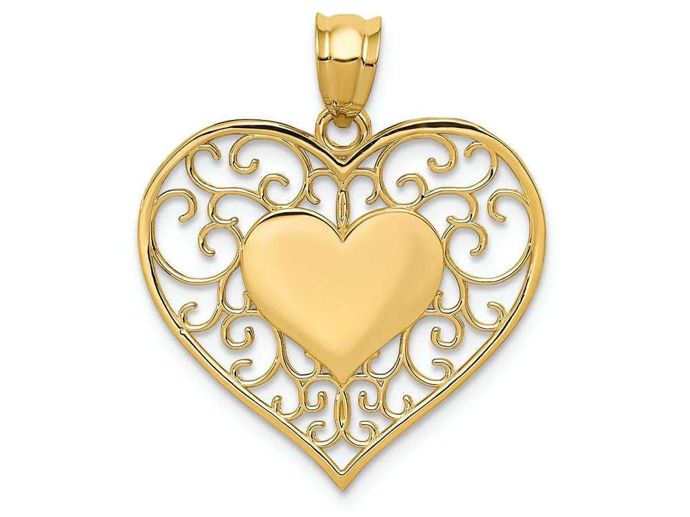 FJC Finejewelers 14k Yellow Gold Heart In Heart Polished Filigree Charm