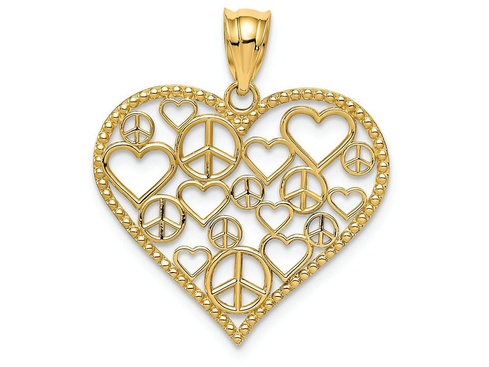 FJC Finejewelers 14k Yellow Gold Heart with Peace Signs Charm