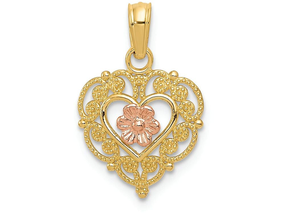 FJC Finejewelers 14k Two-tone Gold Rose Heart Charm