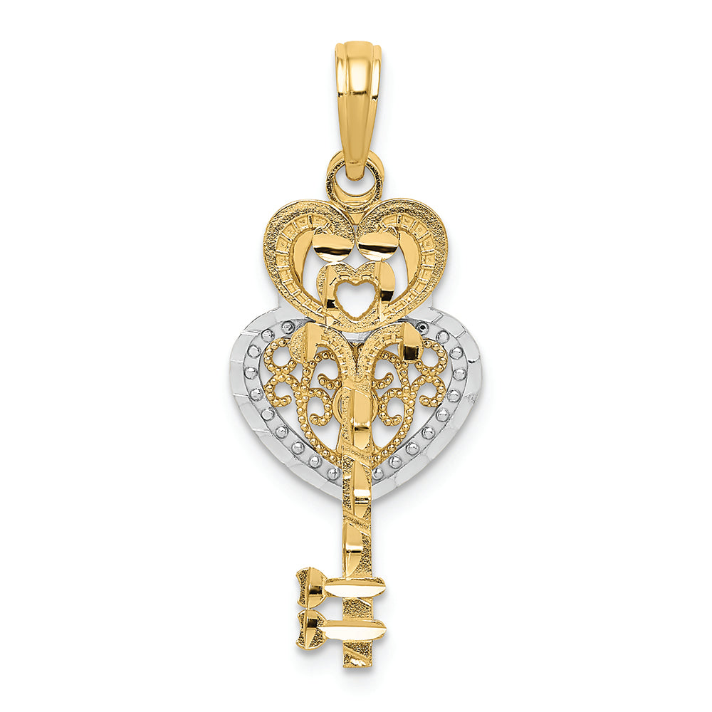 FJC Finejewelers 14k Yellow Gold with Rhodium Bright Cut Key Heart Lock Charm