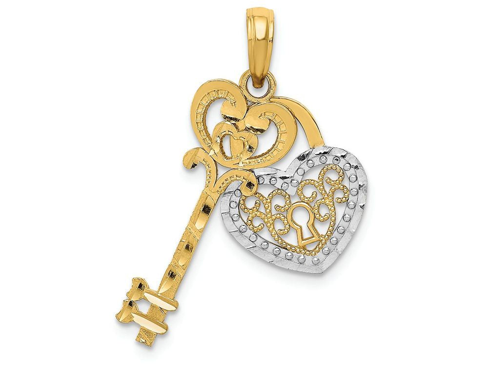 FJC Finejewelers 14k Yellow Gold with Rhodium Bright Cut Key Heart Lock Charm