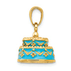 FJC Finejewelers 14k Yellow Gold 3d Aqua Blue Color Enameled Happy Birthday Cake Charm