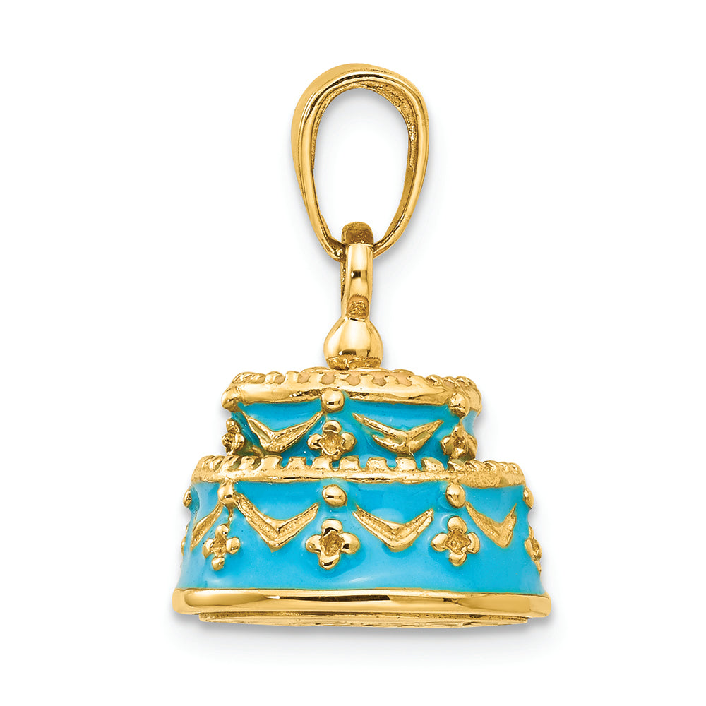 FJC Finejewelers 14k Yellow Gold 3d Aqua Blue Color Enameled Happy Birthday Cake Charm