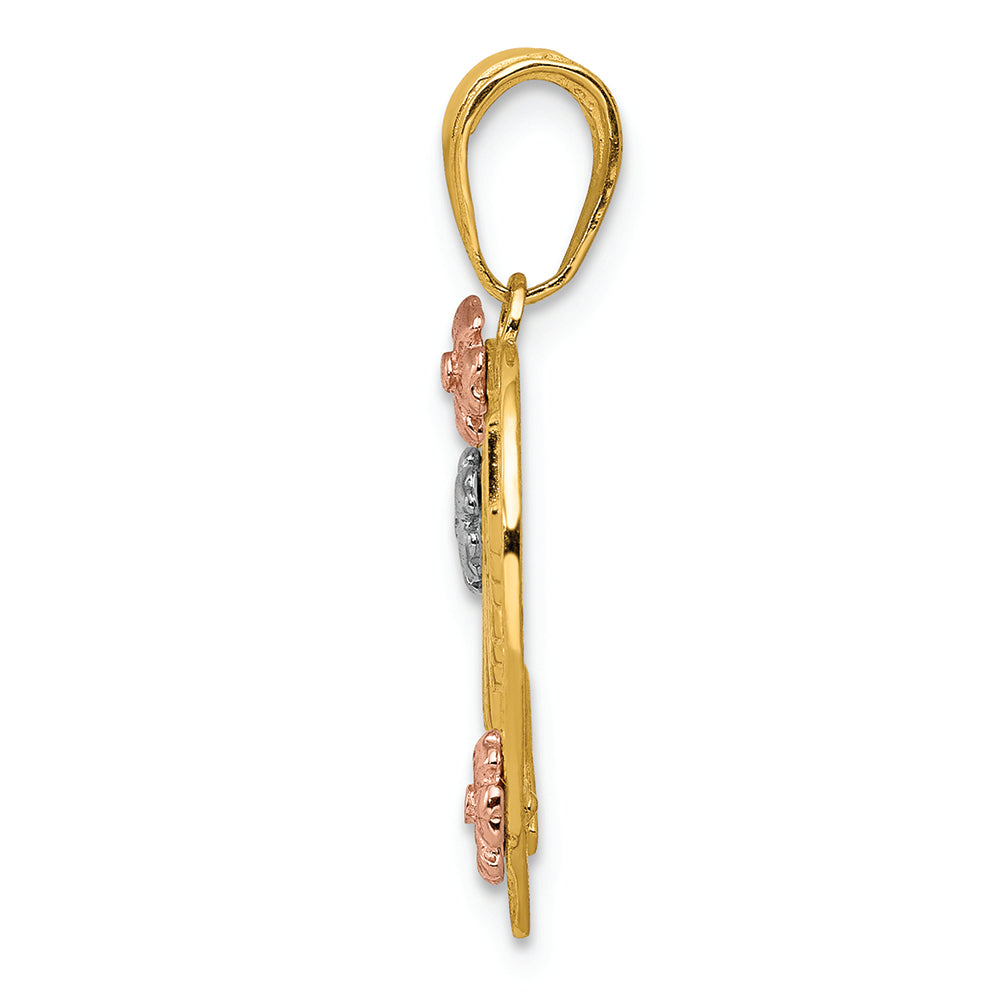 FJC Finejewelers 14 Kt Tri Color Gold Nana In Heart with Flowers Charm