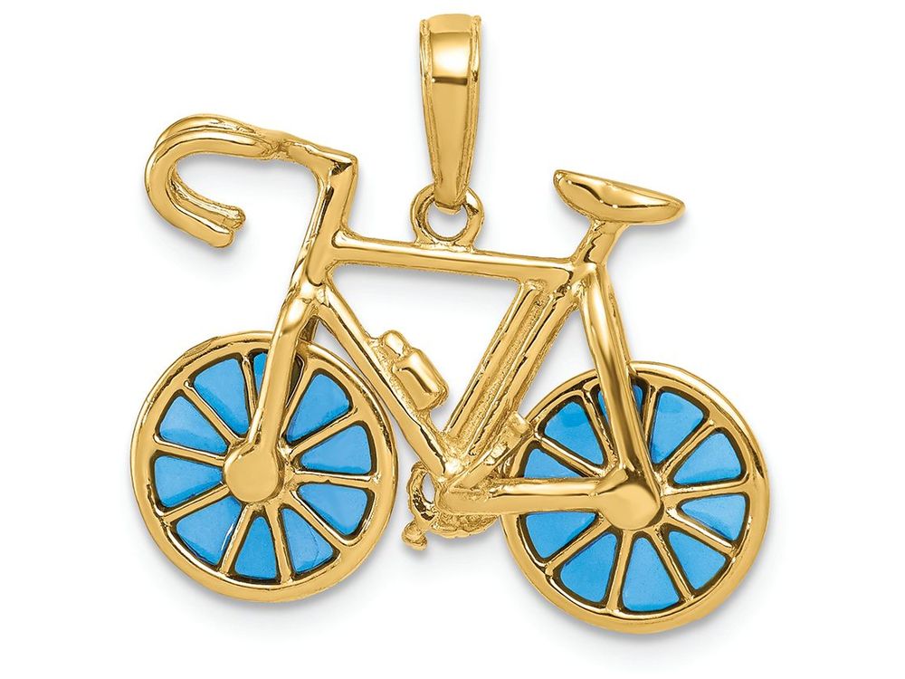 FJC Finejewelers 14k Yellow Gold 3d Blue Enameled Bicycle Charm