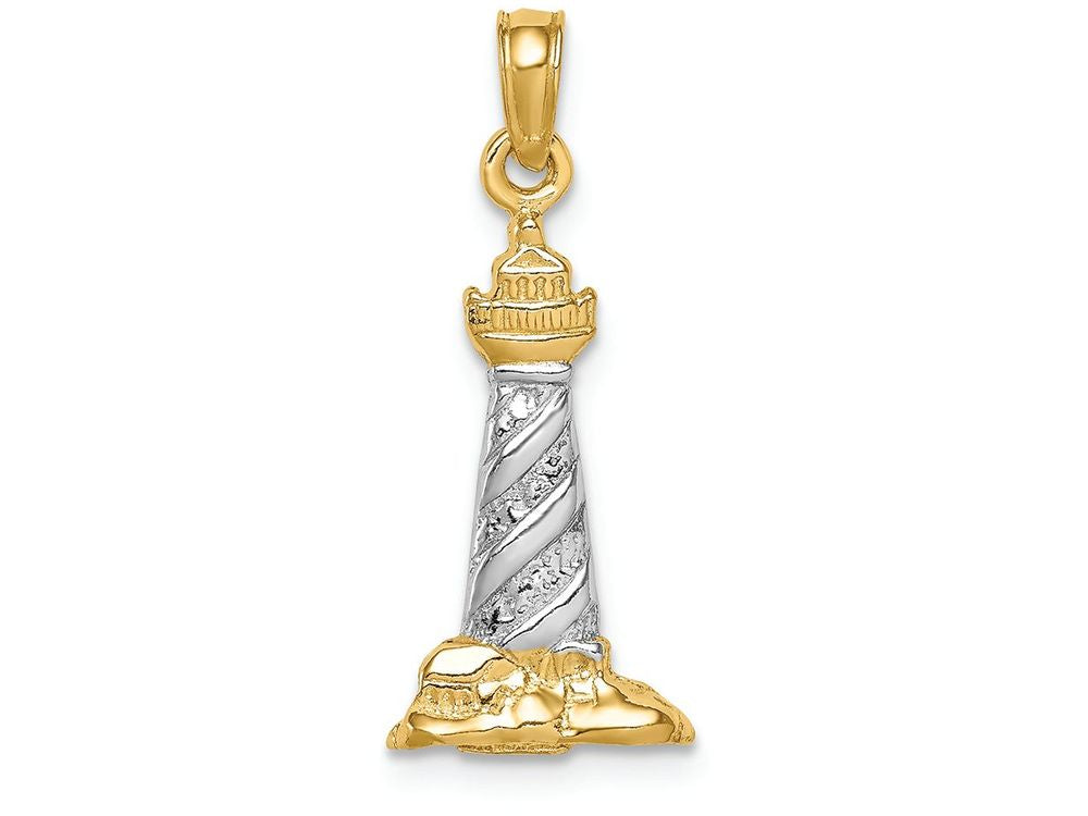 FJC Finejewelers 14k Yellow Gold with Rhodium 3d Cape Hatteras Lighthouse Charm