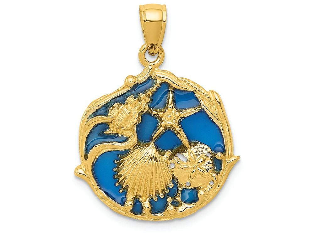 FJC Finejewelers 14k Yellow Gold Blue Enameled Shell Cluster Charm