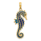 FJC Finejewelers 14k Yellow Gold 3d Blue Enameled Seahorse Charm