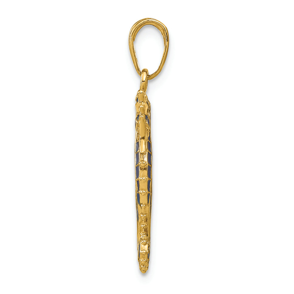 FJC Finejewelers 14k Yellow Gold 3d Blue Enameled Seahorse Charm
