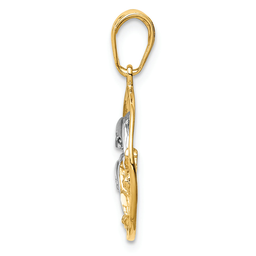 FJC Finejewelers 14k Yellow Gold with Rhodium Double Dolphins In Circle Charm