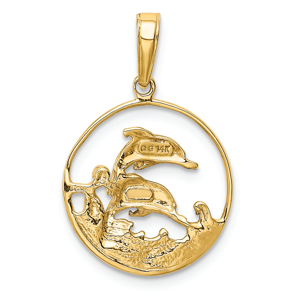 FJC Finejewelers 14k Yellow Gold with Rhodium Double Dolphins In Circle Charm