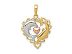 FJC Finejewelers 14k Two-tone Gold with Rhodium Dolphins In Heart Charm