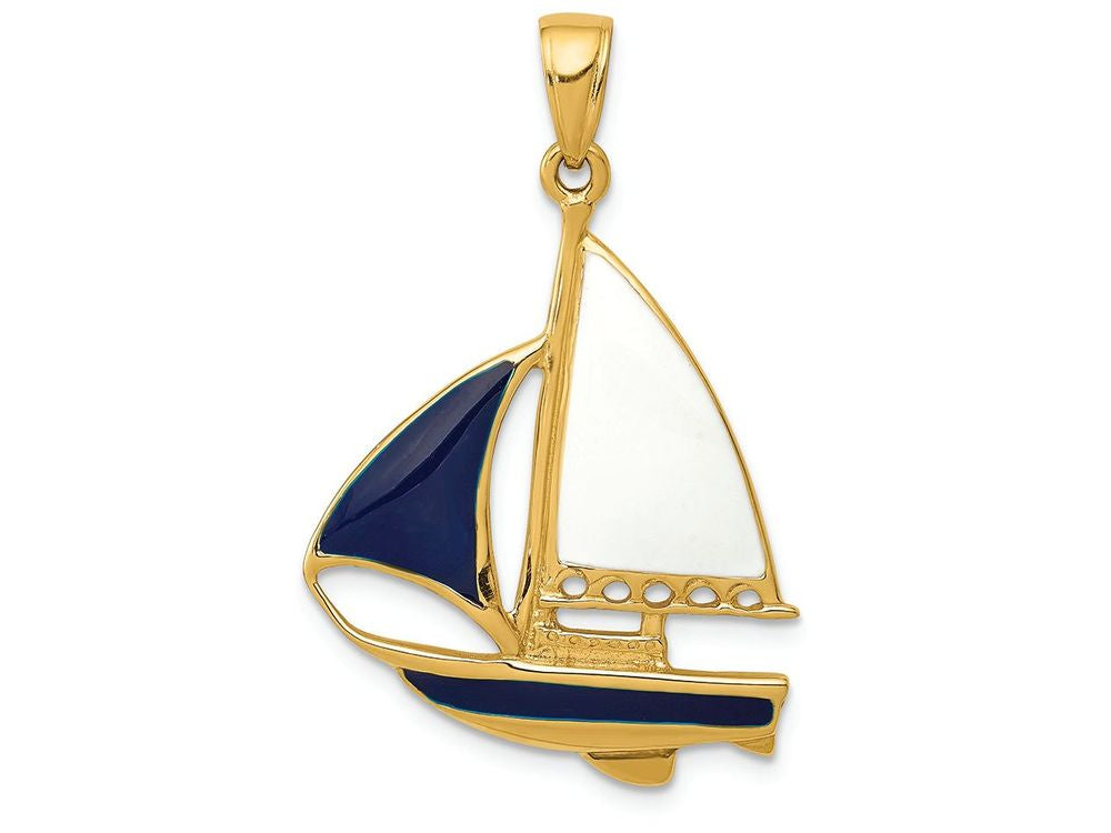 FJC Finejewelers 14k Yellow Gold  Blue And White Enameled Sailboat Charm
