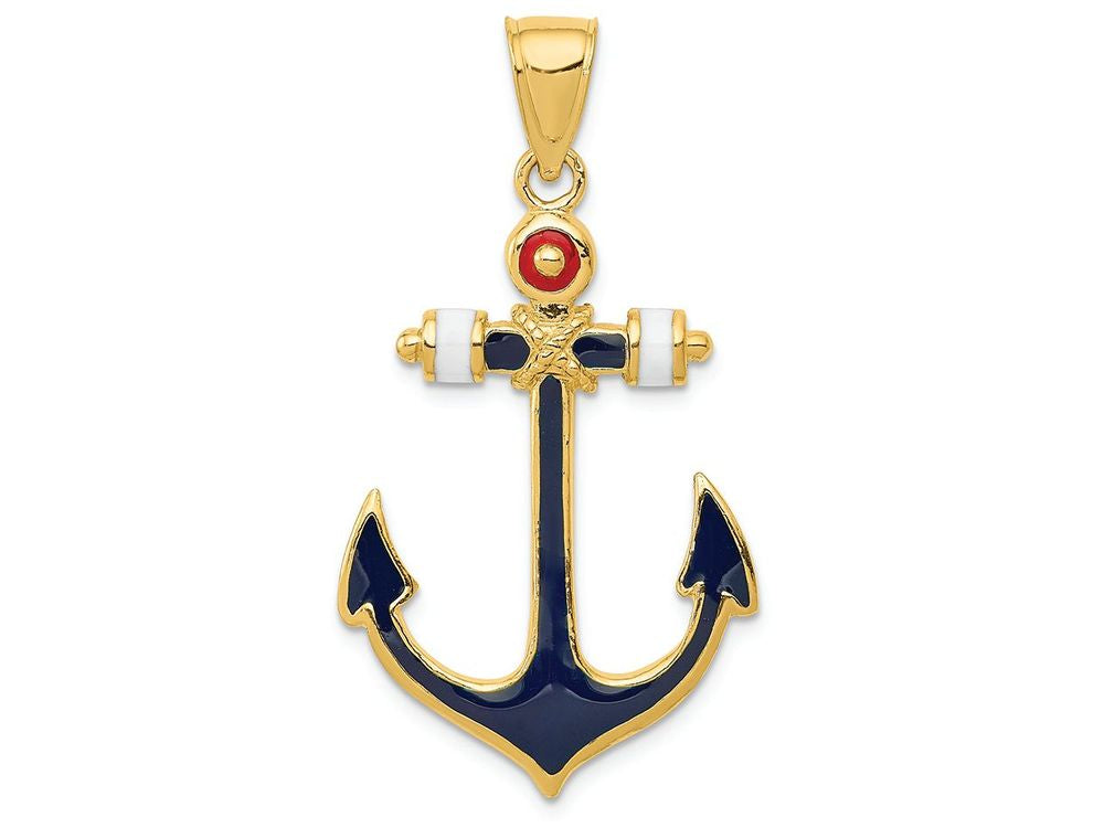 FJC Finejewelers 14k Yellow Gold  Red  White  And Blue Enameled Anchor Charm
