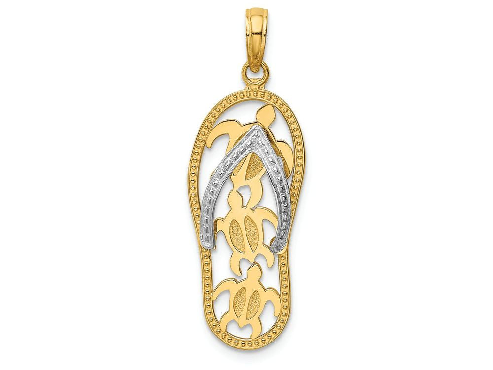 FJC Finejewelers 14k Two-tone Gold Triple Sea Turtle Flip-flop Charm