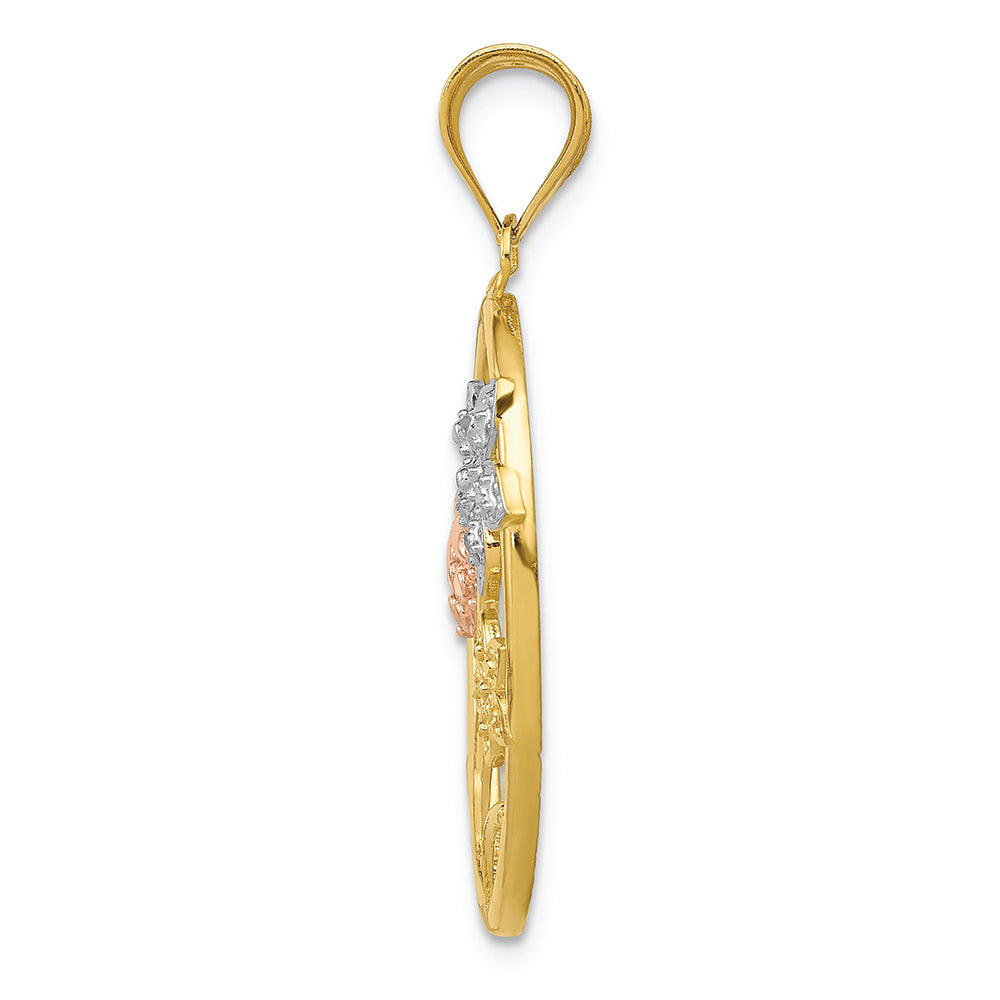 FJC Finejewelers 14k Two-tone Gold with Rhodium Bright Cut Oval Floral Charm