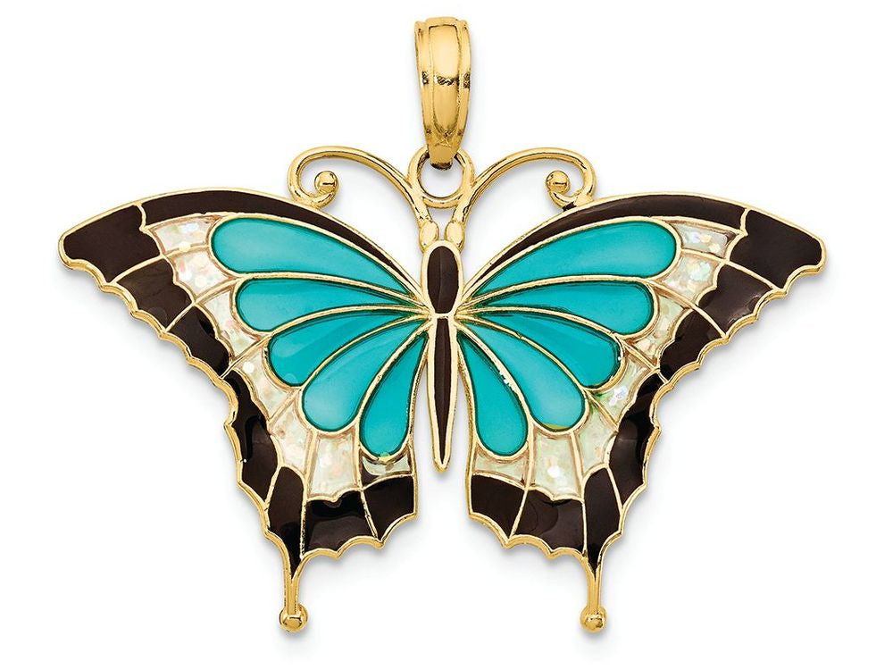 FJC Finejewelers 14k Yellow Gold Aqua Enameled Butterfly Charm