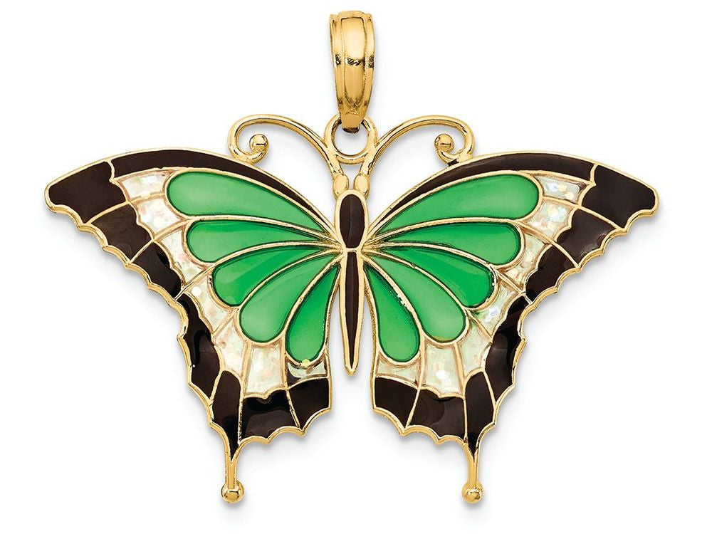 FJC Finejewelers 14k Yellow Gold Green Enameled Butterly Charm