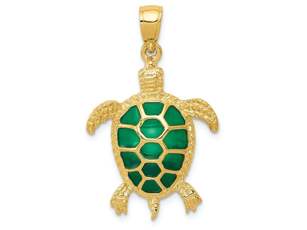 FJC Finejewelers 14k Yellow Gold Green Enameled Sea Turtle Charm