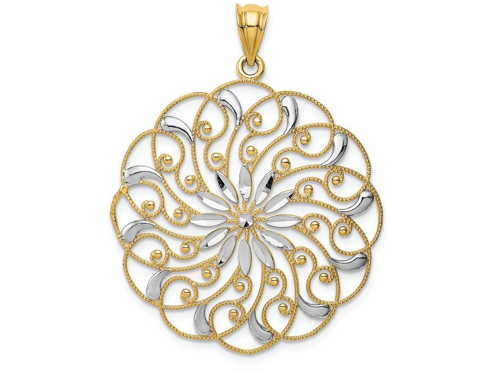FJC Finejewelers 14k Yellow Gold with Rhodium Bright Cut Fancy Swirl Charm