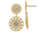 FJC Finejewelers 14k Yellow Gold with Rhodium Bright Cut Filigree Medallion Drop Post Earrings