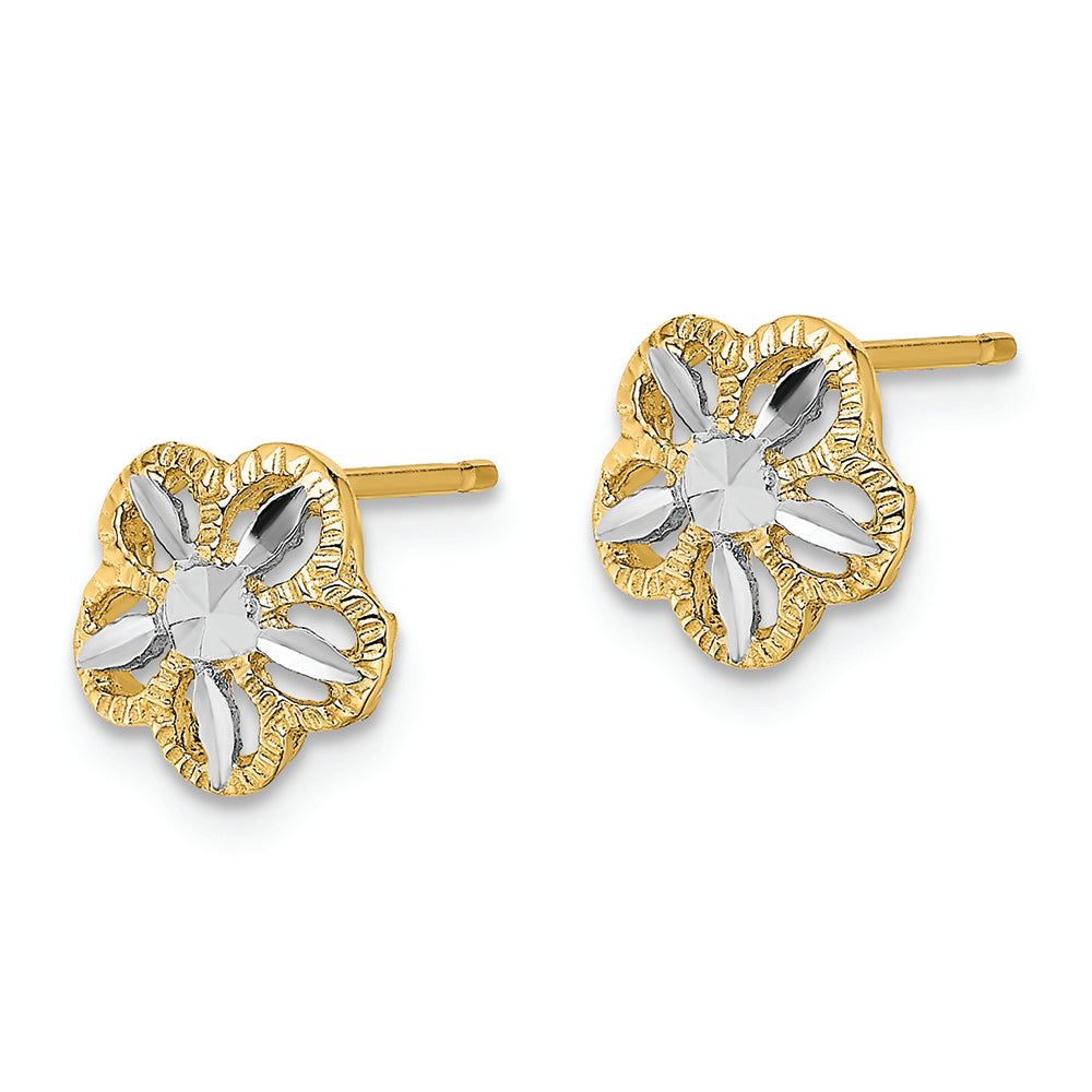 FJC Finejewelers 14k Yellow Gold with Rhodium Bright Cut Flower Post Earrings