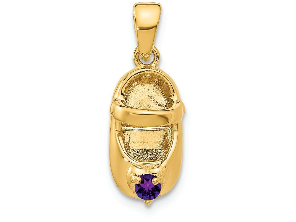 FJC Finejewelers 14k Yellow Gold 3D February Simulated  Stone Engraveable Baby Shoe Charm