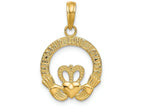 FJC Finejewelers 14k Yellow Gold Satin Bright Cut Flat-backed Claddagh Charm