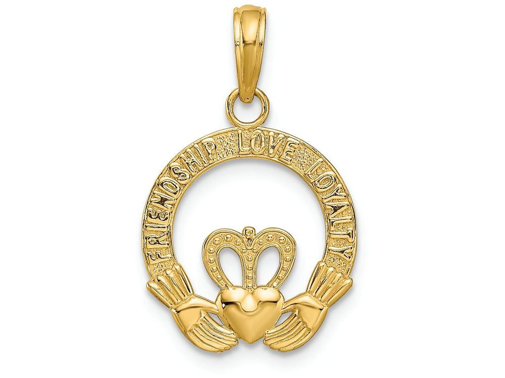 FJC Finejewelers 14k Yellow Gold Satin Bright Cut Flat-backed Claddagh Charm