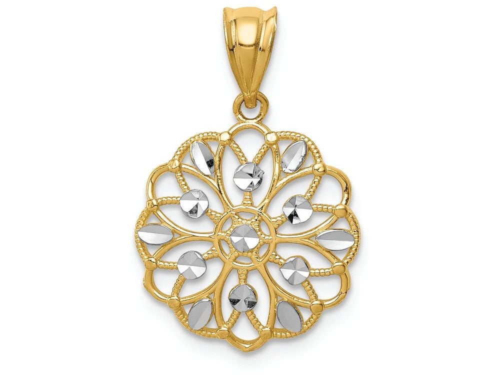 FJC Finejewelers 14k Yellow Gold with Rhodium Bright Cut Round Charm