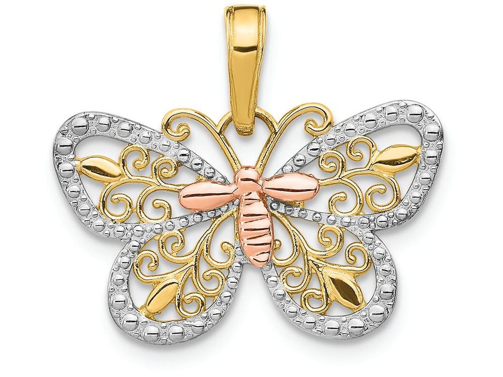 FJC Finejewelers 14k Yellow Rose Gold with with Rhodium Bright Cut Butterfly Charm