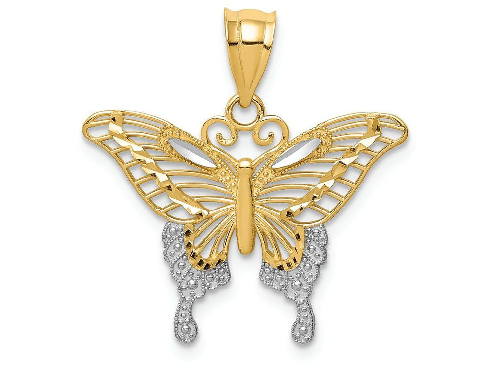 FJC Finejewelers 14k Yellow Gold with Rhodium Bright Cut Butterfly Charm