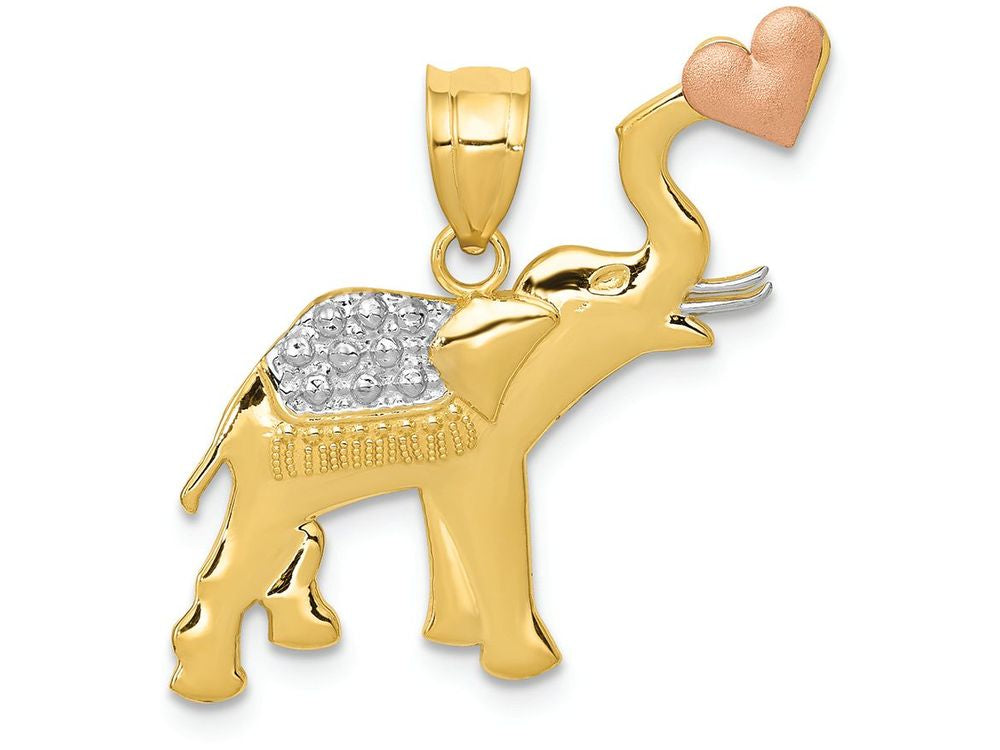 FJC Finejewelers 14k Yellow Rose Gold with with Rhodium Bright Cut Elephant with Heart Charm