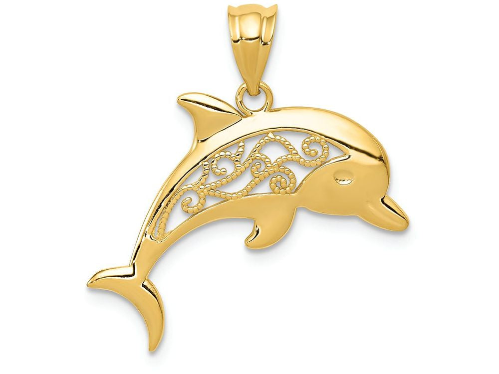 FJC Finejewelers 14k Yellow Gold Filigree Dolphin Charm