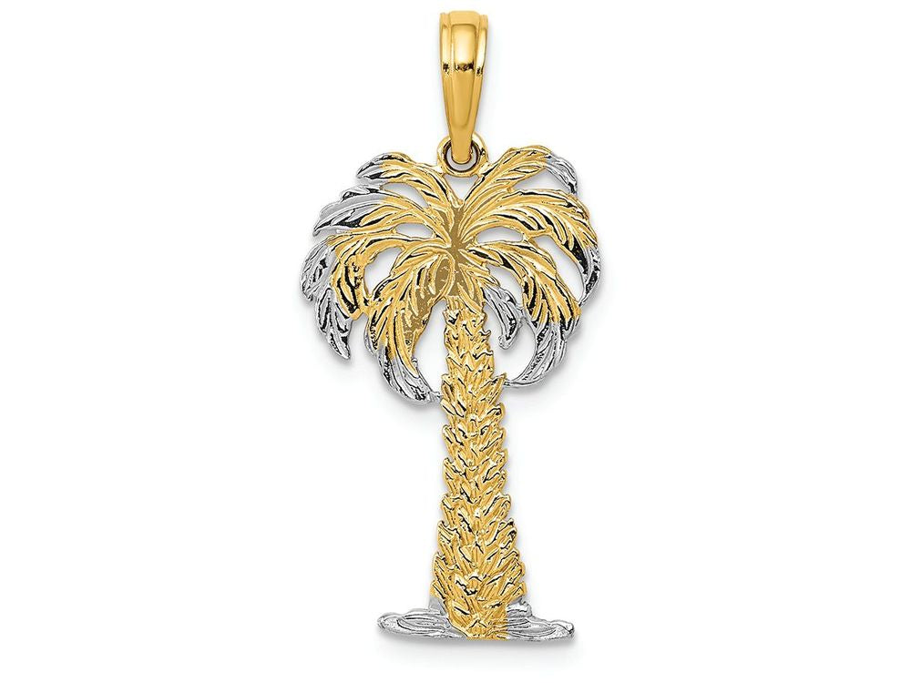 FJC Finejewelers 14k Yellow Gold with Rhodium Polished And Textured Palm Tree Charm