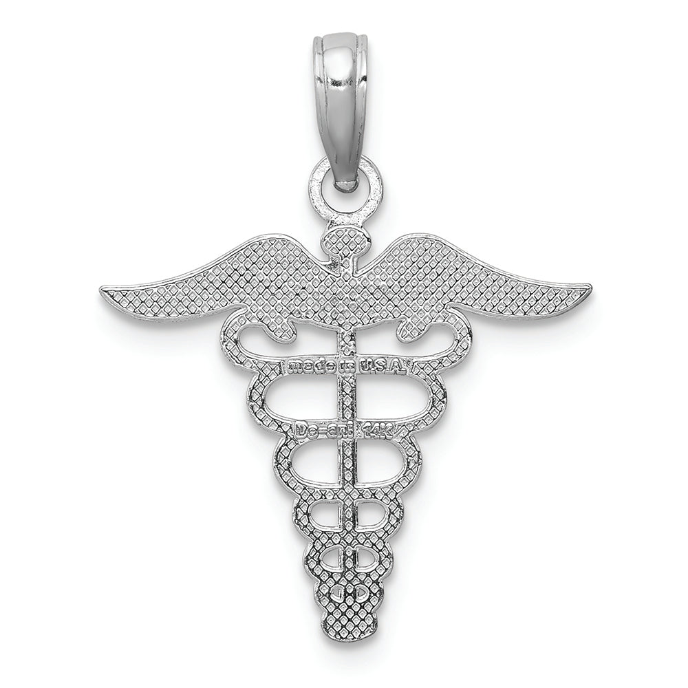 FJC Finejewelers 14k White Gold White Caduceus Charmtextured