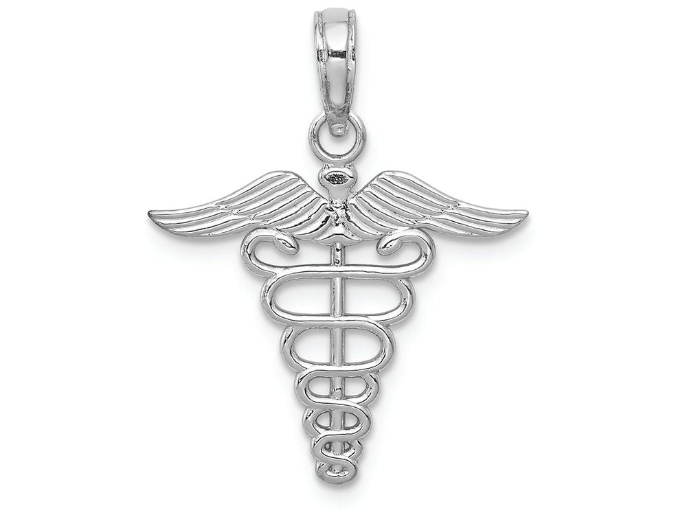 FJC Finejewelers 14k White Gold White Caduceus Charmtextured