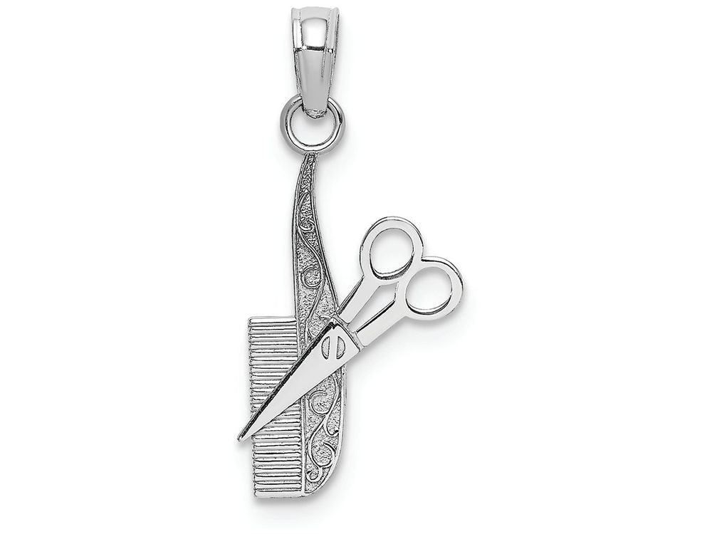 FJC Finejewelers 14k White Gold White Hairdresser Comb Scissors Charm