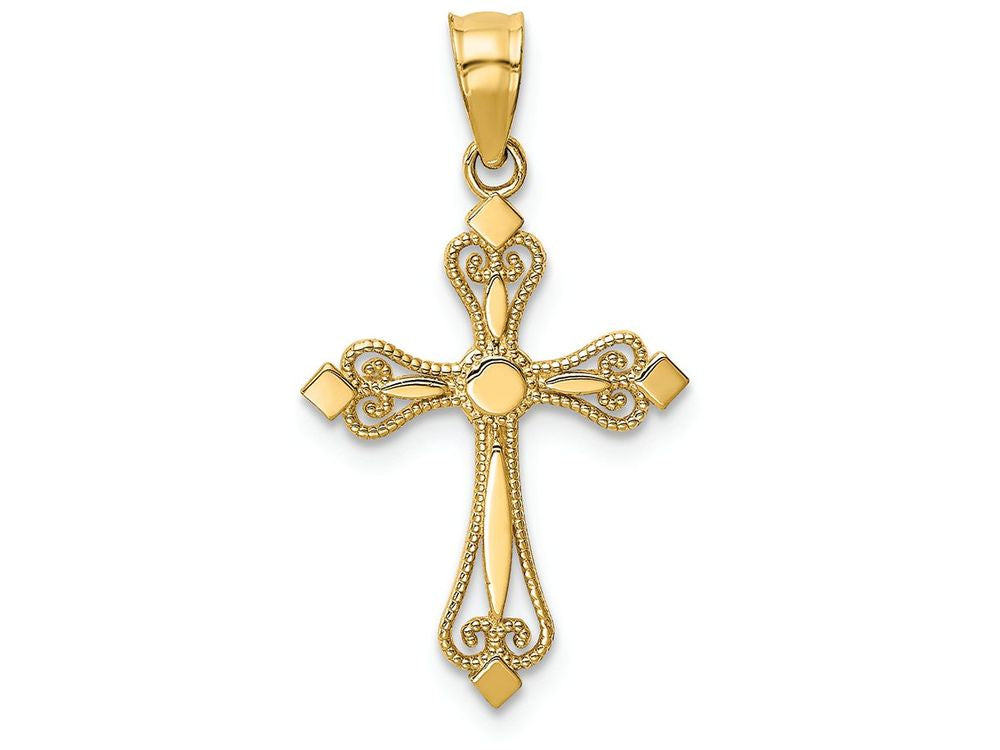 FJC Finejewelers 14k Yellow Gold Mini Budded Cross Charm