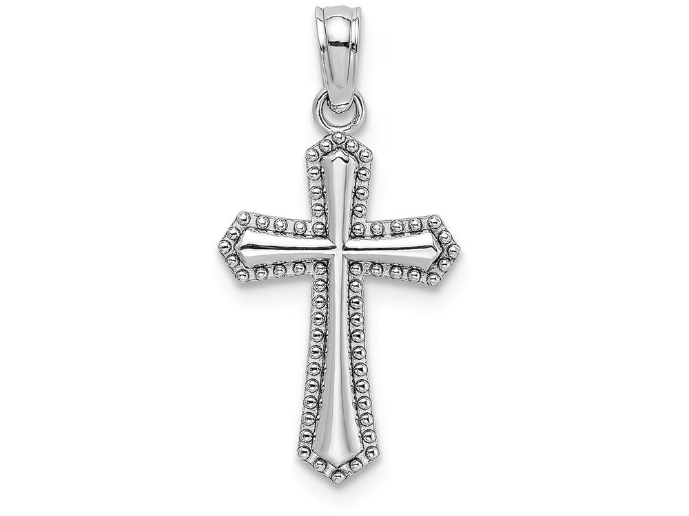 FJC Finejewelers 14k White Gold Beaded Trim Cross withcenter Charm