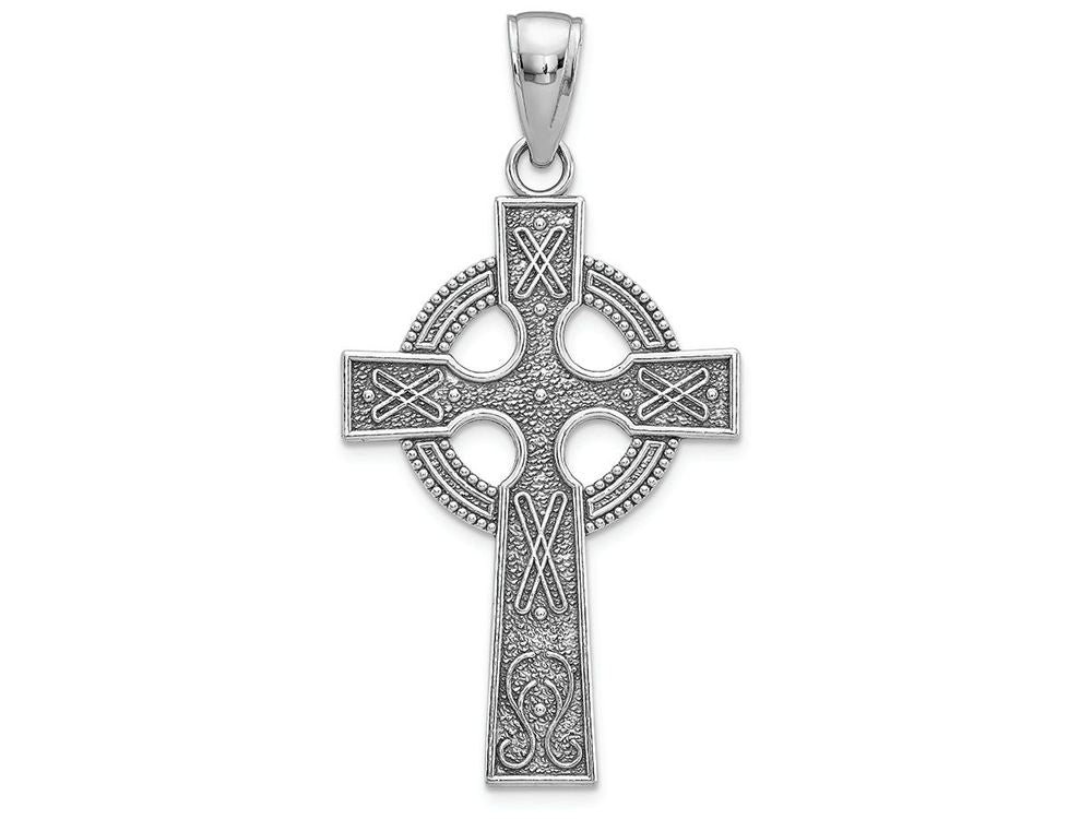 FJC Finejewelers 14k White Gold Lrg Celtic Cross with Eternity Circle Design Texture (1 Charm