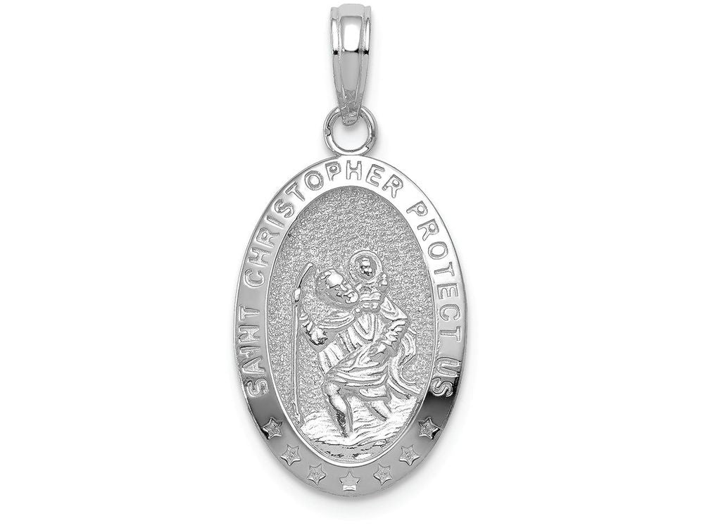 FJC Finejewelers 14k White Gold White Saint Christopher Oval Medal Textured Charm